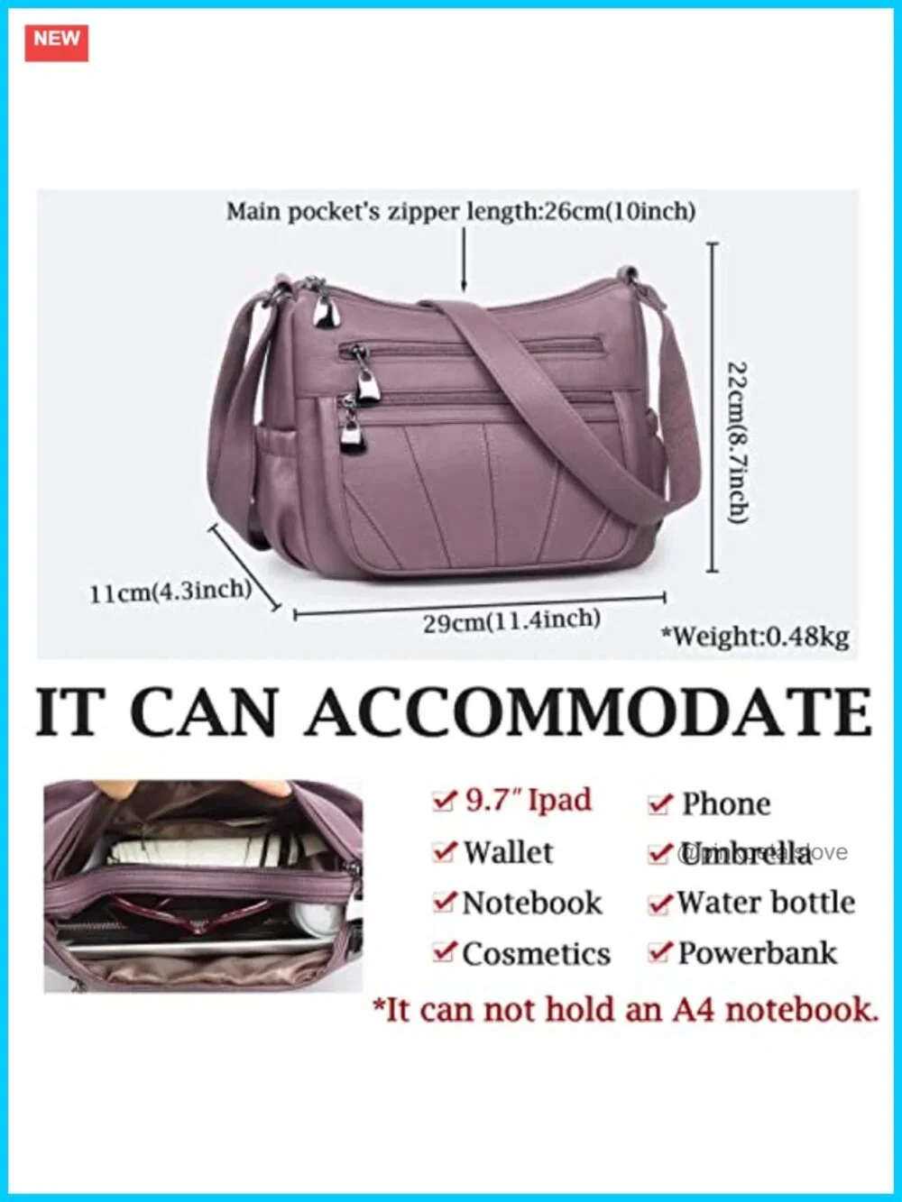 Soft PU Leather Crossbody Satchel Handbag Tote Shoulder Bag Roomy Multi-Pocket